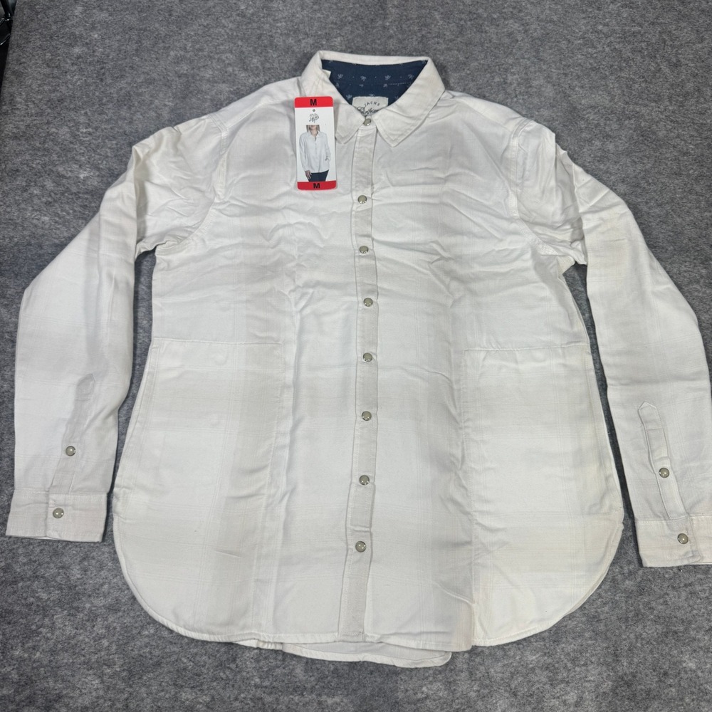 Jachs Girlfriend Womens White Tonal Plaid Button Down Shirt Size M NWT 1612218